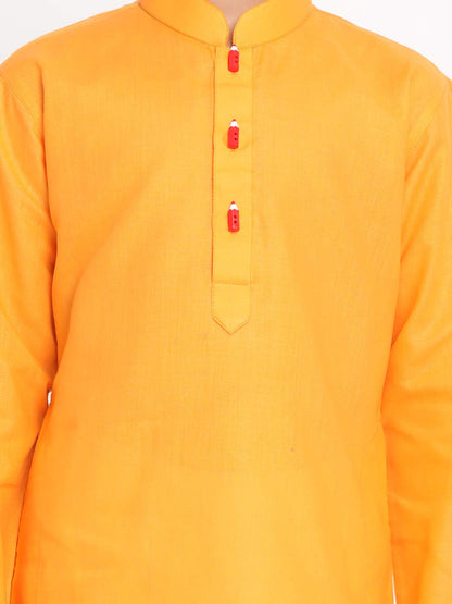 Jbn Creation Boys Orange Cotton Blend Kurta Pyjama And Cap Set