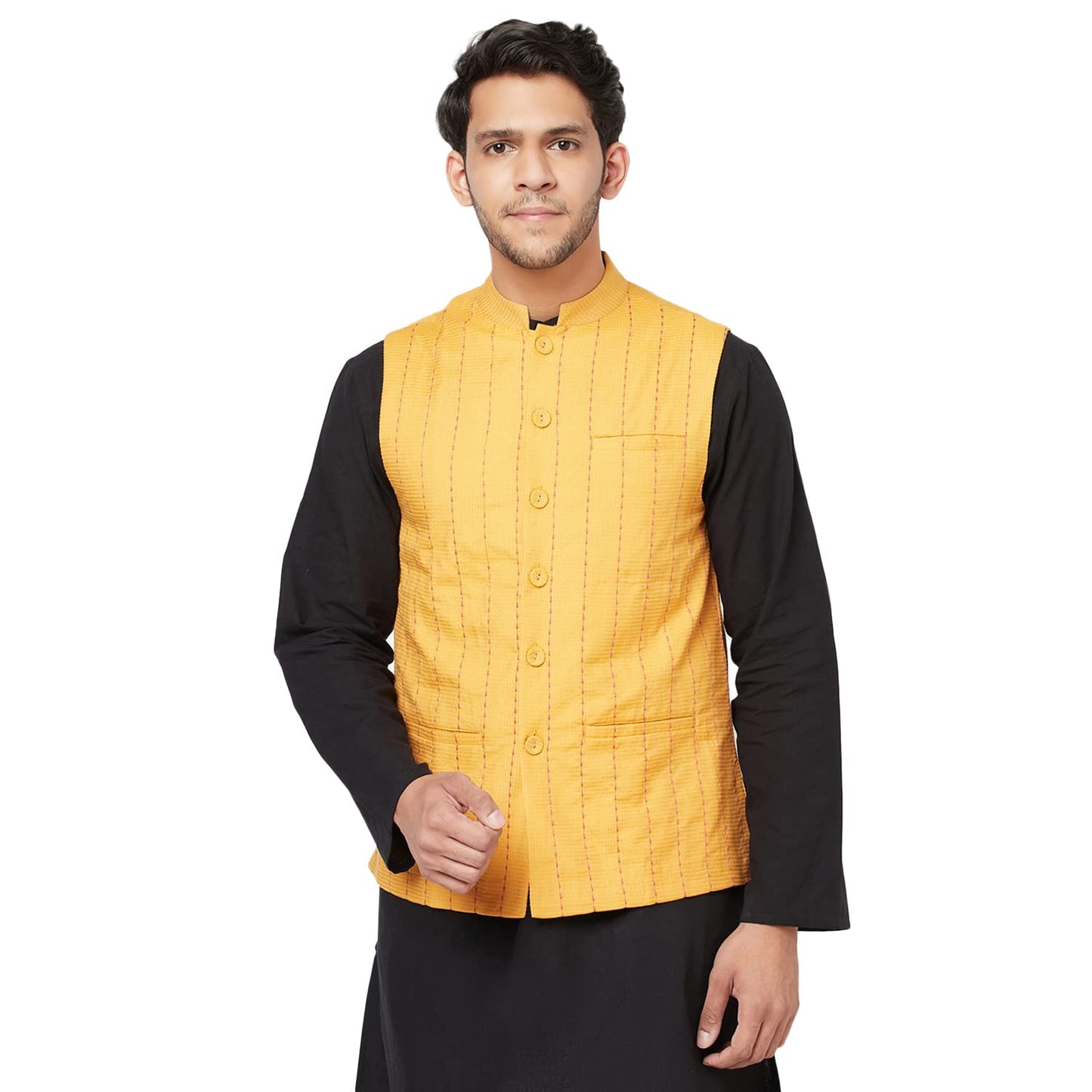 Fabindia Men Tussar Dobby Nehru Jacket Viscose_L
