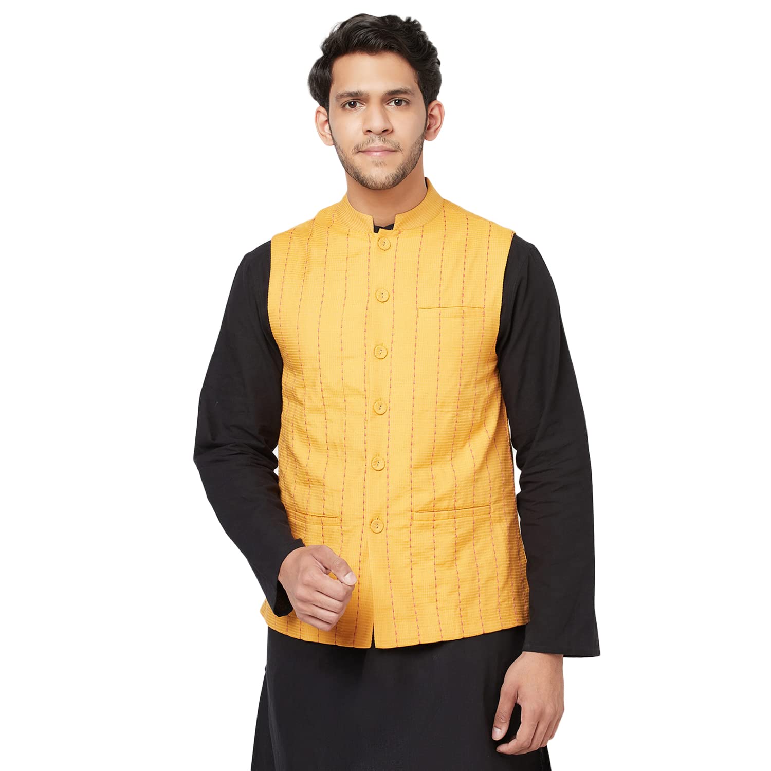 Fabindia Men Tussar Dobby Nehru Jacket Viscose_L
