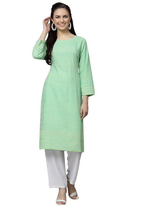 Yashika Women Women's Chikankari Orange Color Long Sleeve Straight Kurta(YS-K1110-S)