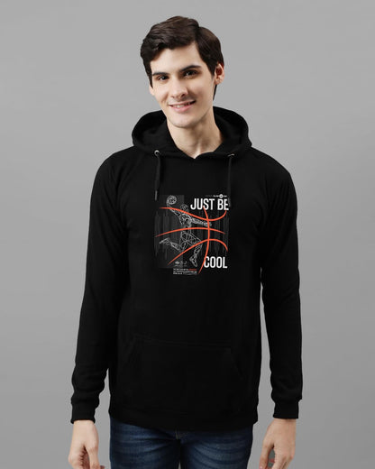 ADRO Men's Cotton Blend Neck Hooded Sweatshirt (H24-BCL-BL_Black