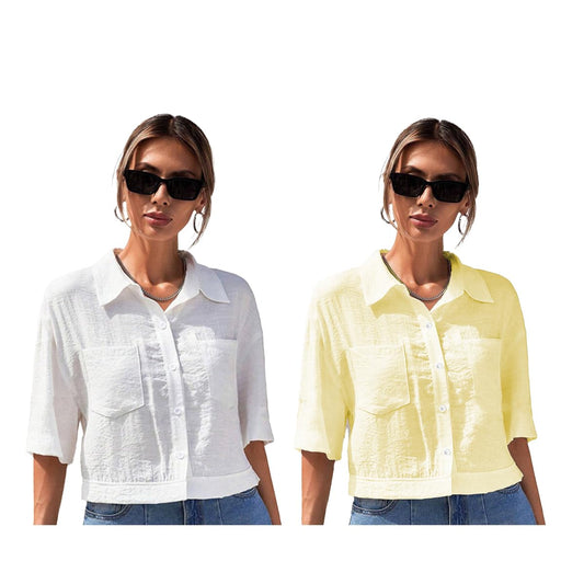 Toplot Shirt For Women || V-Collar Solid Crop For Woman || Half Sleeves For Women || Oversized Shirt For Woman (V-Crop-Shirt-518
