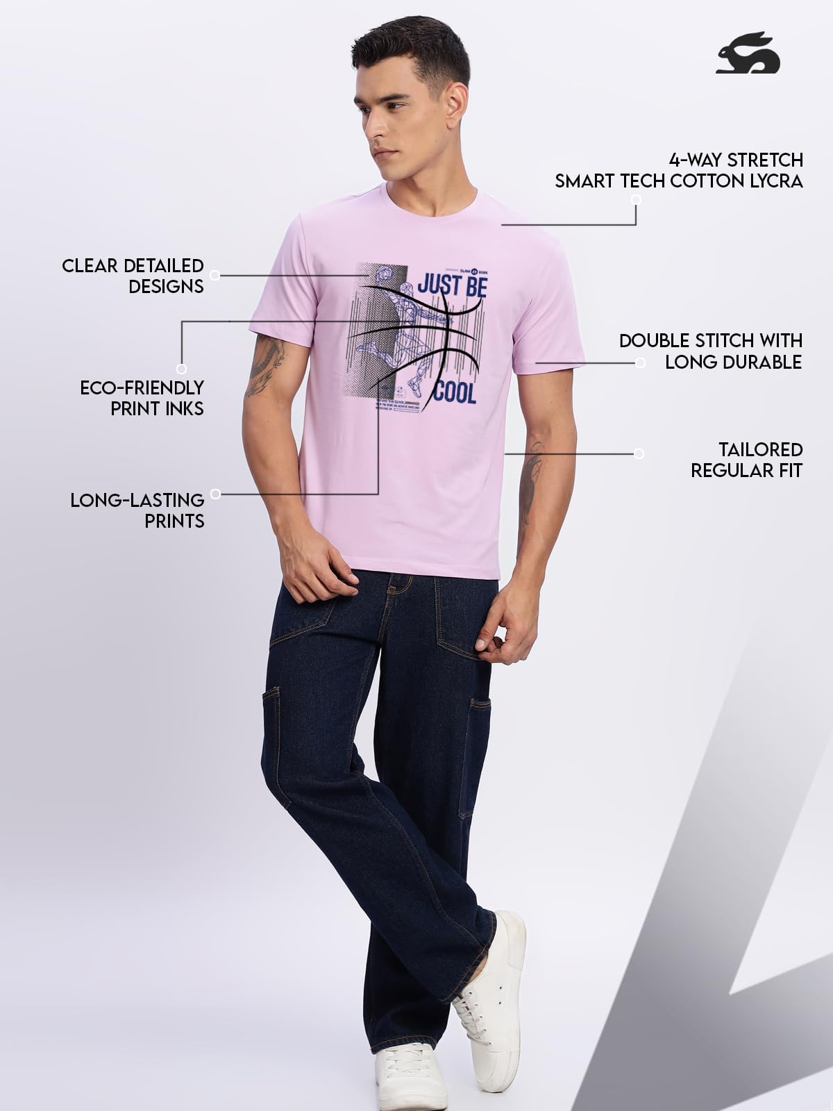 ADRO Men's Graphic Printed 100% Cotton T-Shirt - Regular Fit, Printed T-Shirts for Men (RN24-BCL-PU_Purple)