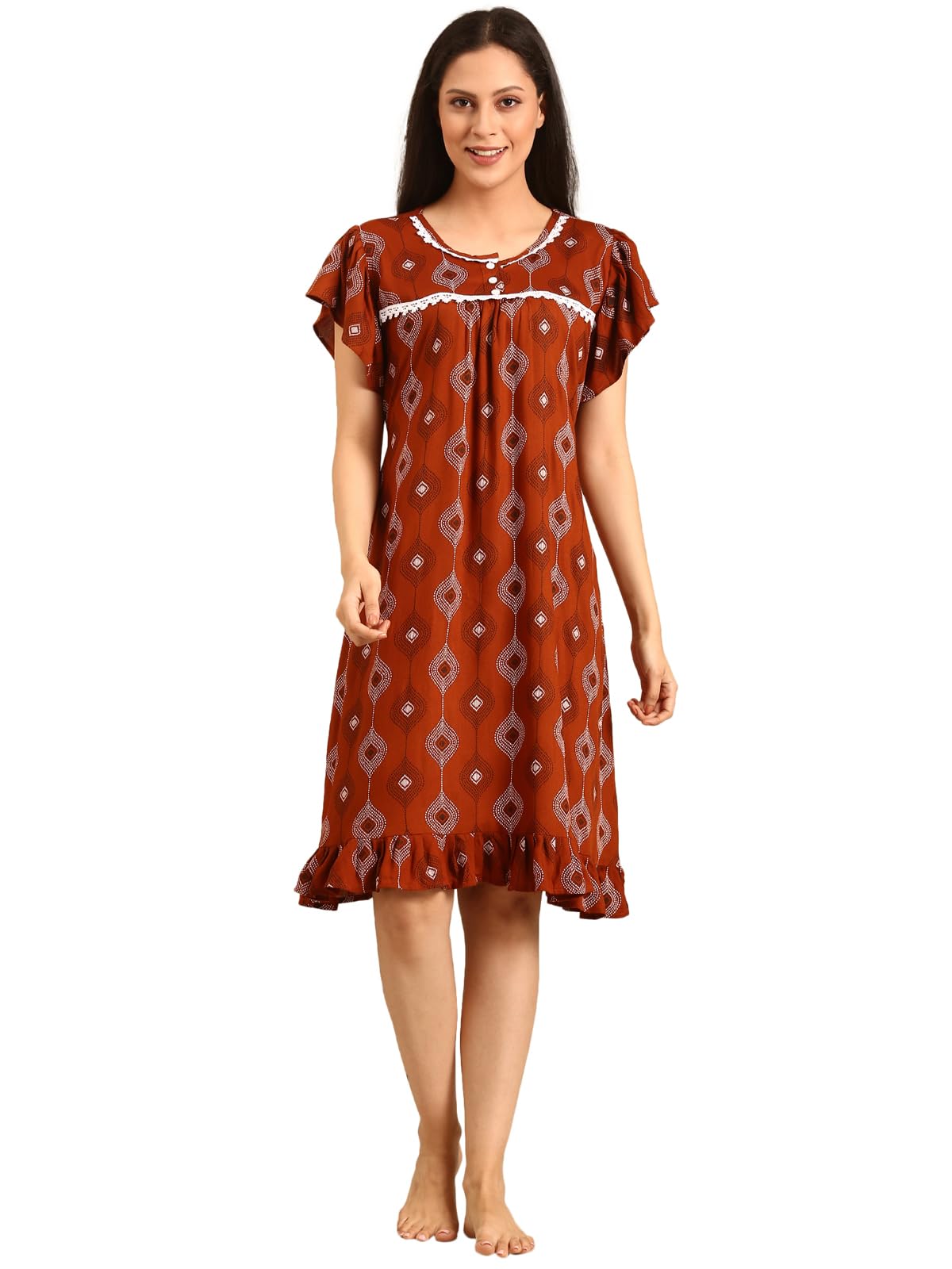 Rupa Jon Aishwarya Women Short Printed Nighty in Premium Cotton Blend Fabric, Midi Length, Night Dress, Three-Fourth Length for