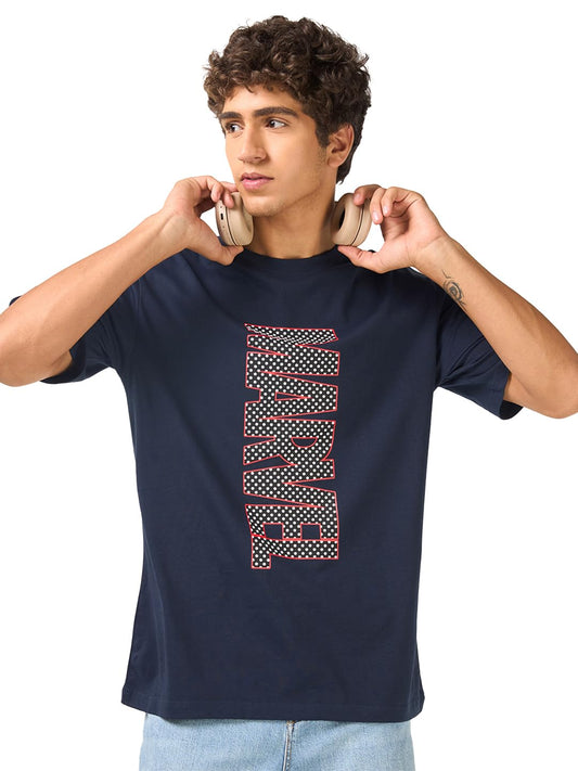 Bewakoof Official Marvel Merchandise Men Graphic Print Oversized Fit Half Sleeve Round Neck Pure Cotton T-Shirt_689739_Blue_M