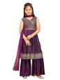 Aarika Girls Ethnic Wear Purple Colour Sequins Zari Embroidery Georgette Kurti Sharara Set (6-16 Years)