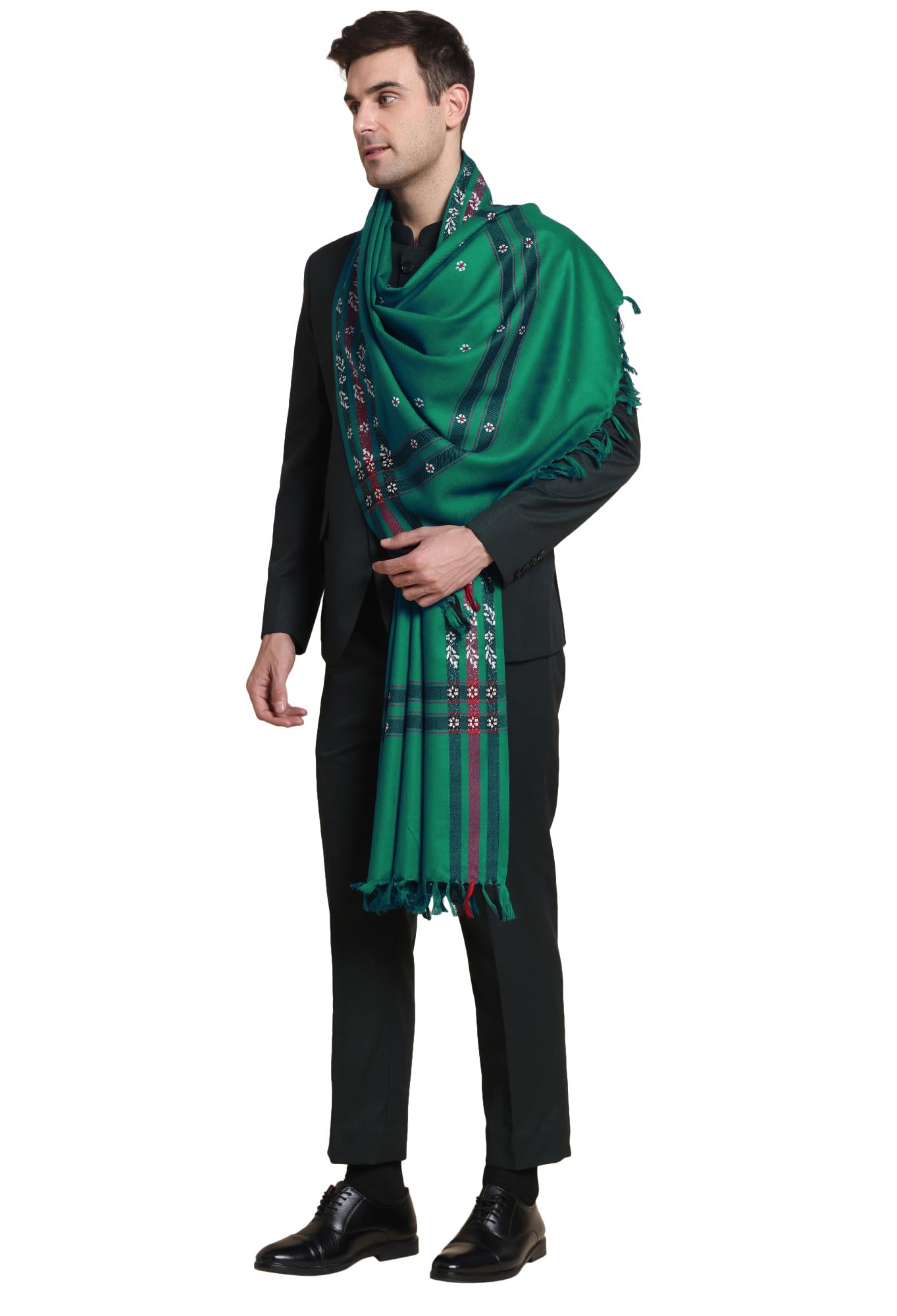 Weavers Villa Mens Acro Wool Blended Shawl - Handloom Border Pattern - Stoles for Men - Gents Shawls - Soft & Warm Wrap - Ideal