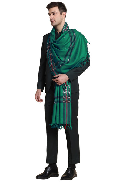 Weavers Villa Mens Acro Wool Blended Shawl - Handloom Border Pattern - Stoles for Men - Gents Shawls - Soft & Warm Wrap - Ideal
