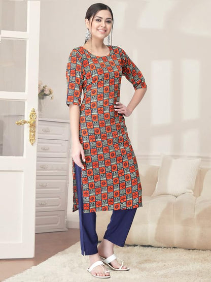 Pinkmint Kurta Set for Women Cotton Printed Straight Kurta with Pant (Pack of 1)