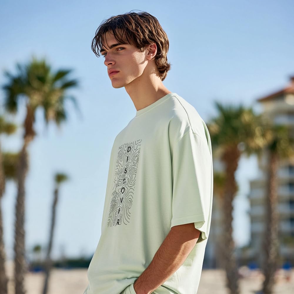 Nobero MenS Cotton Solid Oversized Fit T-Shirt (1M-Twrt-C0628_Aloe Green