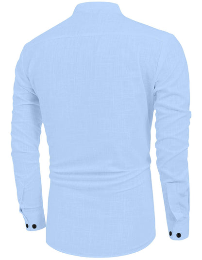 Zartha MenS Regular Fit Solid Pattern Cotton Blend Kurta With Spread Collar Long Sleeve And Standard Length | Shirt For Man Sky
