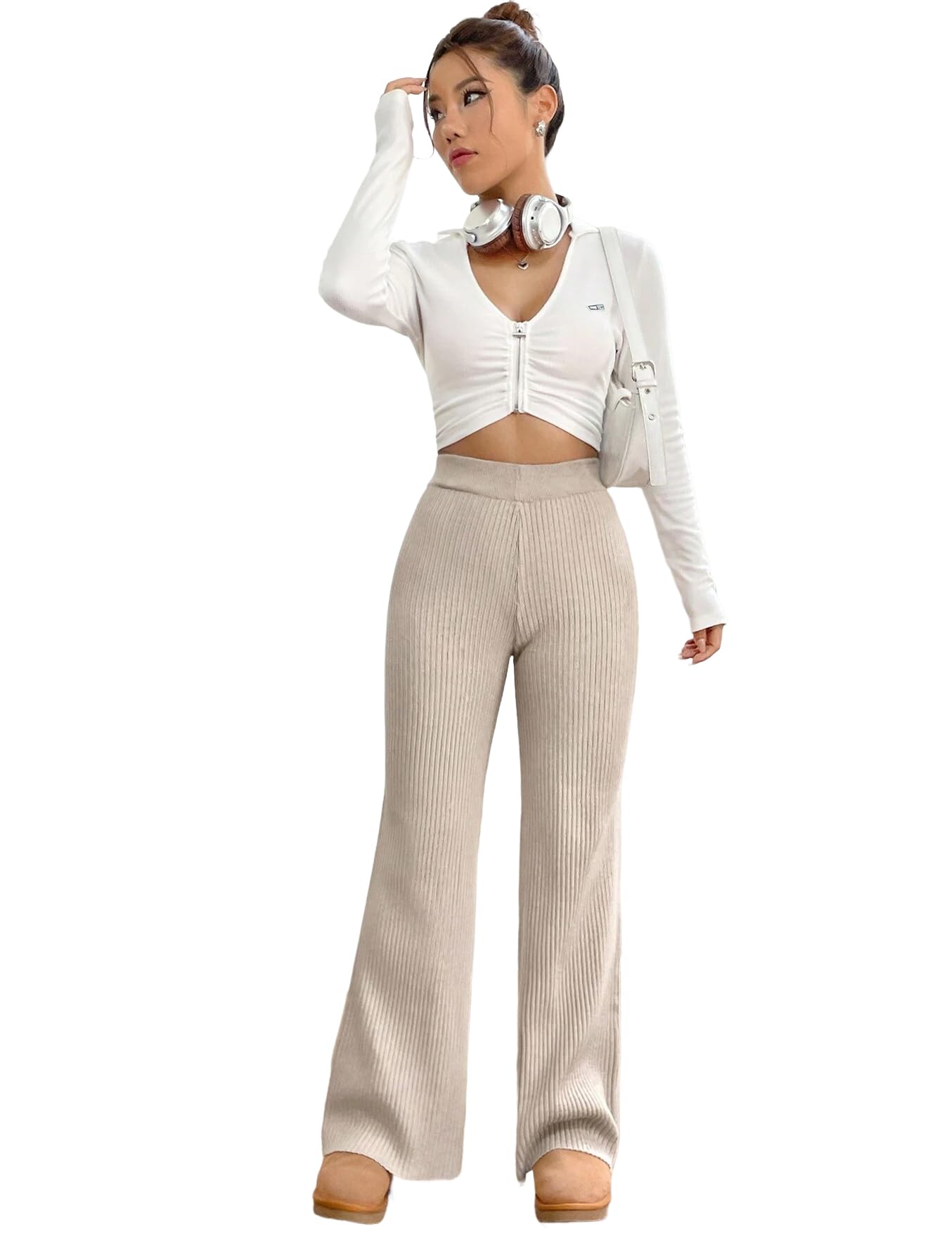 Tee Projekt Trousers for Women | Womens High-Waisted Pant | Women Trousers Pants Beige