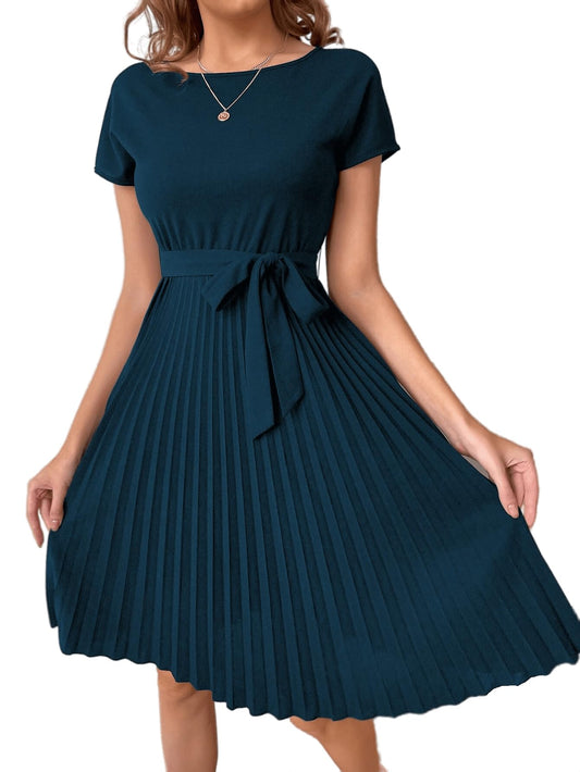 Tagas Women'S Polyester Fit And Flare Knee-Length Dress (Op-3008_Teal_Xs)