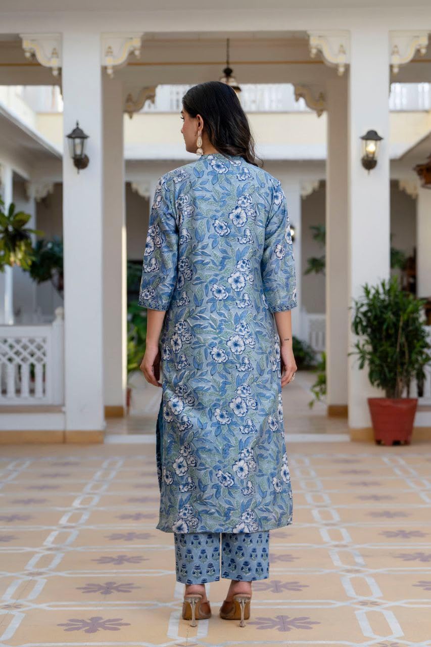 Modestouze Attires WomenS Rayon Blend Straight Floral Print Kurta With Pant & Dupatta | Women Co-Ords Set | Kurta Set For Women