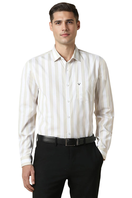 Allen Solly Men Slim Fit Striped Formal Full Sleeve Polo Shirt