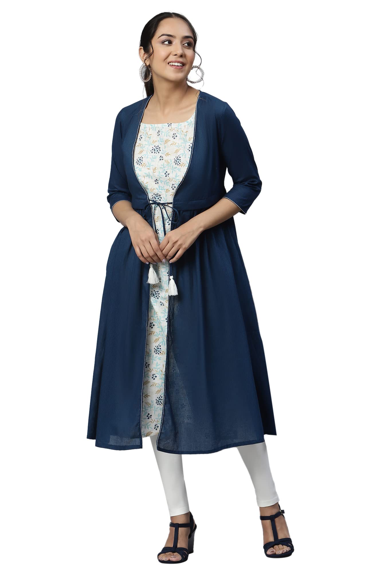 Aurelia Blue Flared Gilet With Noodle Strap Kurta (Size: XS)-24AUAS13387-604589