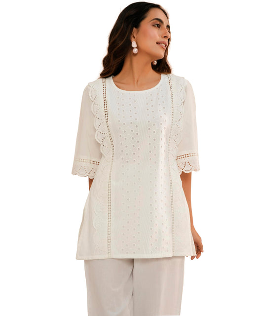 Libas WomenS Cotton Embroidered Straight Kurti (37152R_White