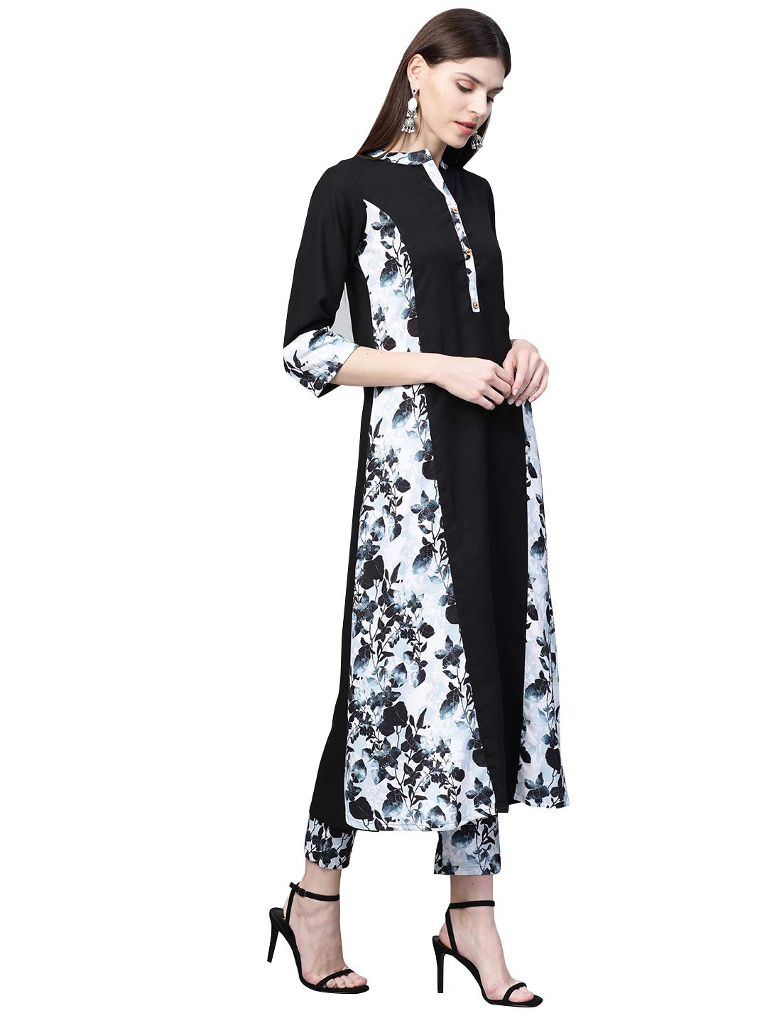 Ziyaa Women's Digital Print Flared Polyrayon Kurta With Pant