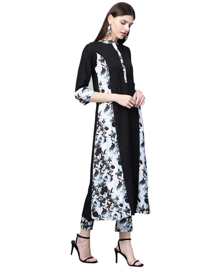 Ziyaa Women's Digital Print Flared Polyrayon Kurta With Pant
