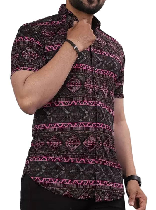 Lookmark MenS Stylish Lycra Blend Half Sleeve Shirt With Spread Collar - Featuring Trendy Prints For Casual Wear (Az-Lm-Og-Shir