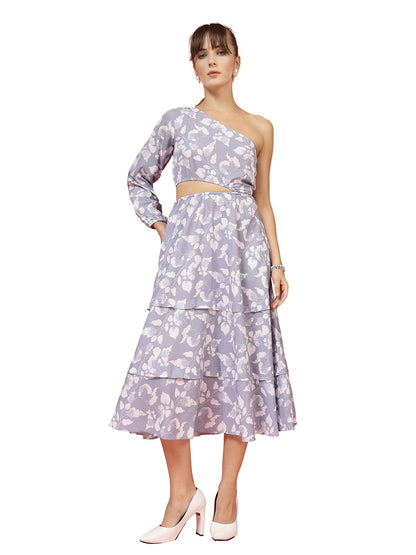 Oomph! WomenS Crepe A-Line Midi Dress (Waist Cutout One Shoulder_Slate Grey