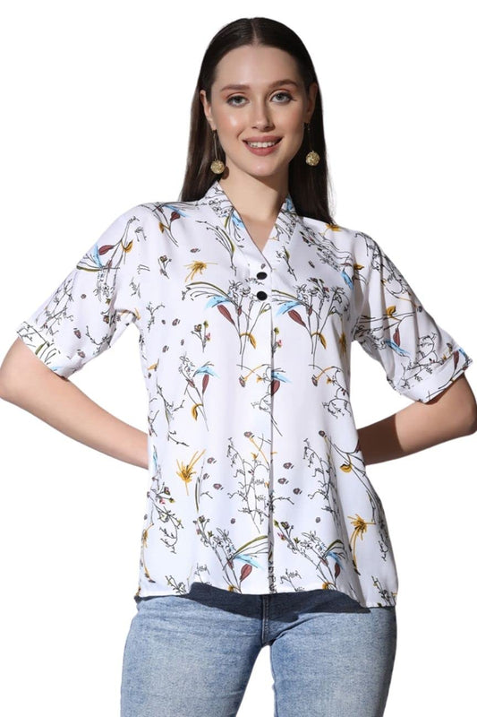Dhruvi Trendz WomenS Floral Printed Regular Fit Tops (Dt-W1663_White