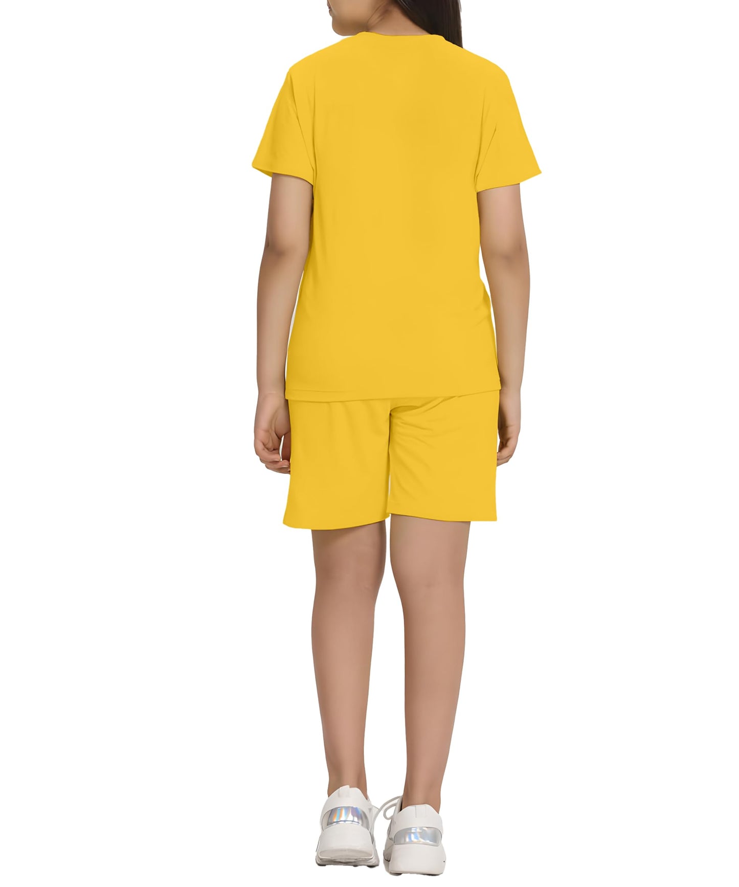 Kyda Kids Girls 100% Pure Cotton Premium Chest Printed Tshirt And Short Co-Ords Set (Pack Of 1) Yellow