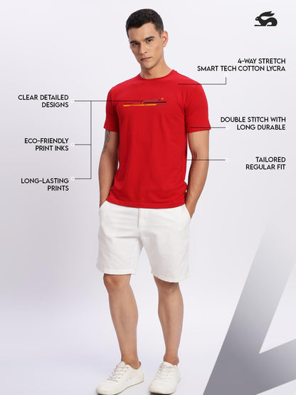ADRO Men's Graphic Printed 100% Cotton T-Shirt - Regular Fit, Printed T-Shirts for Men (RN24-RAC-RD_Red)