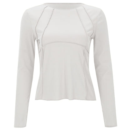 Shasmi Womens Elegant Solid White Solid Color Split Bust Long Sleeved Round Neck New Spring and Summer Plain Everyday Matching