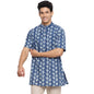 Fabindia Men Cotton Printed Short Kurta Indigo_Xs