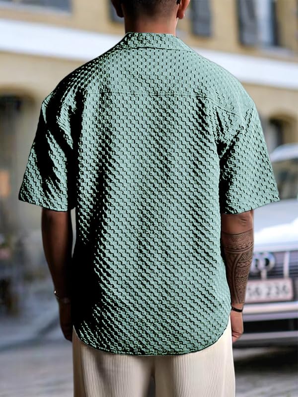 Pinkmint Bubble Textured Shirt for Men ll Half Sleeve Stylish Button Down Shirts ll Mens Pocket Shirt (Pack of 1) Mint