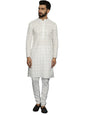 SOJANYA (Since 1958, Men's Cotton Embroidered With Gold Seqence & White Pyjama Set::Size-36