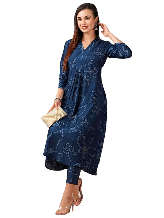 Gosriki WomenS Cotton Blend Anarkali Printed Kurta With Pant (Marup Blue-Gs_5Xl_Blue_Xxxxx-Large)