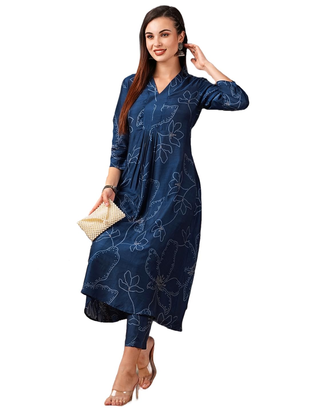 Gosriki WomenS Cotton Blend Anarkali Printed Kurta With Pant (Marup Blue-Gs_4Xl_Blue_Xxxx-Large)