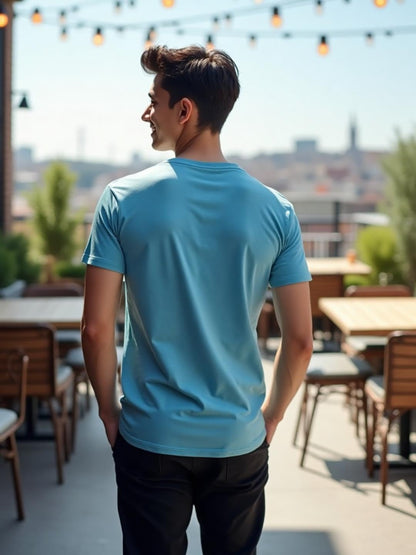 Nobero MenS Letter Print Regular Fit T-Shirt (1M-Twts-C0561-Wr_Powder Blue