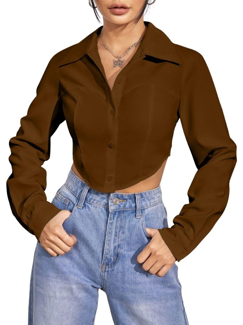 Greciilooks WomenS Regular Fit Western Shirt (Gl-W1915_Brown