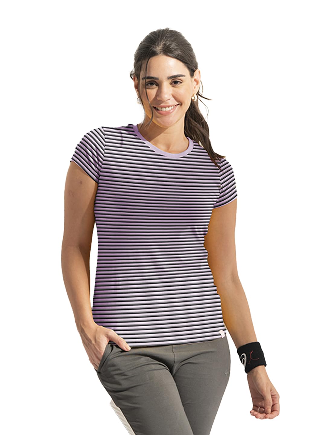 Lyra WomenS Printed Striper Round Neck Regular Fit Cotton T-Shirt