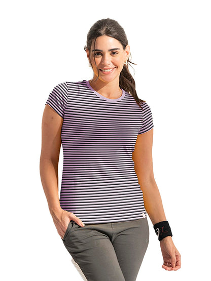 Lyra WomenS Printed Striper Round Neck Regular Fit Cotton T-Shirt
