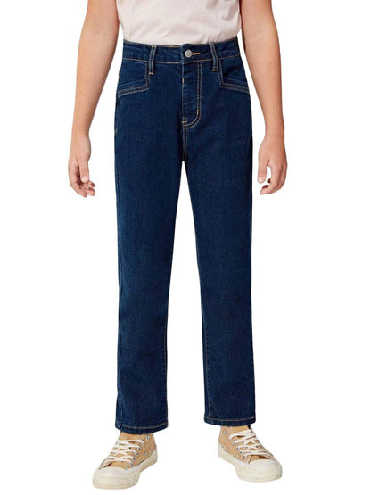 Kotty Boys Straight Fit Cotton Lycra Blend Solid Jeans Denim Blue