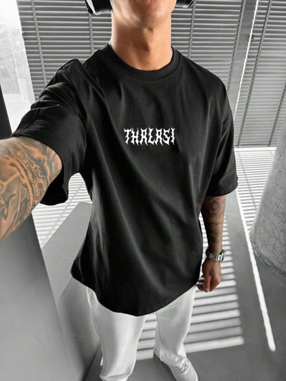 Thalasi Men Cotton Printed Aesthetic Oversized Tshirt For Men - Black T Shirt For Men Stylish | Half Sleeve Oversize Fit Round N