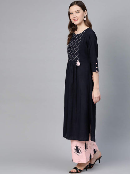 Idalia Navy Blue And Light Pink Kurta Set