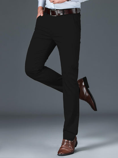 AVANOVA Mens Black Solid Trousers Light Business Style Slightly Stretch Straight Leg Pants for Outdoor Casual Daily (Trouser 12