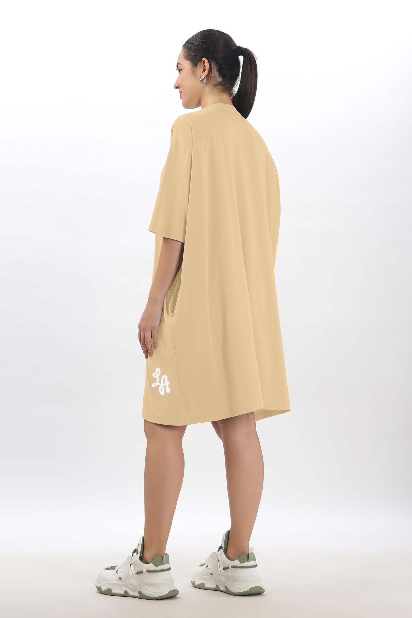 SHODOXWomens Cotton Blend Oversized Drop Shoulder Long T-Shirt with Side Pockets(Pack of 1)