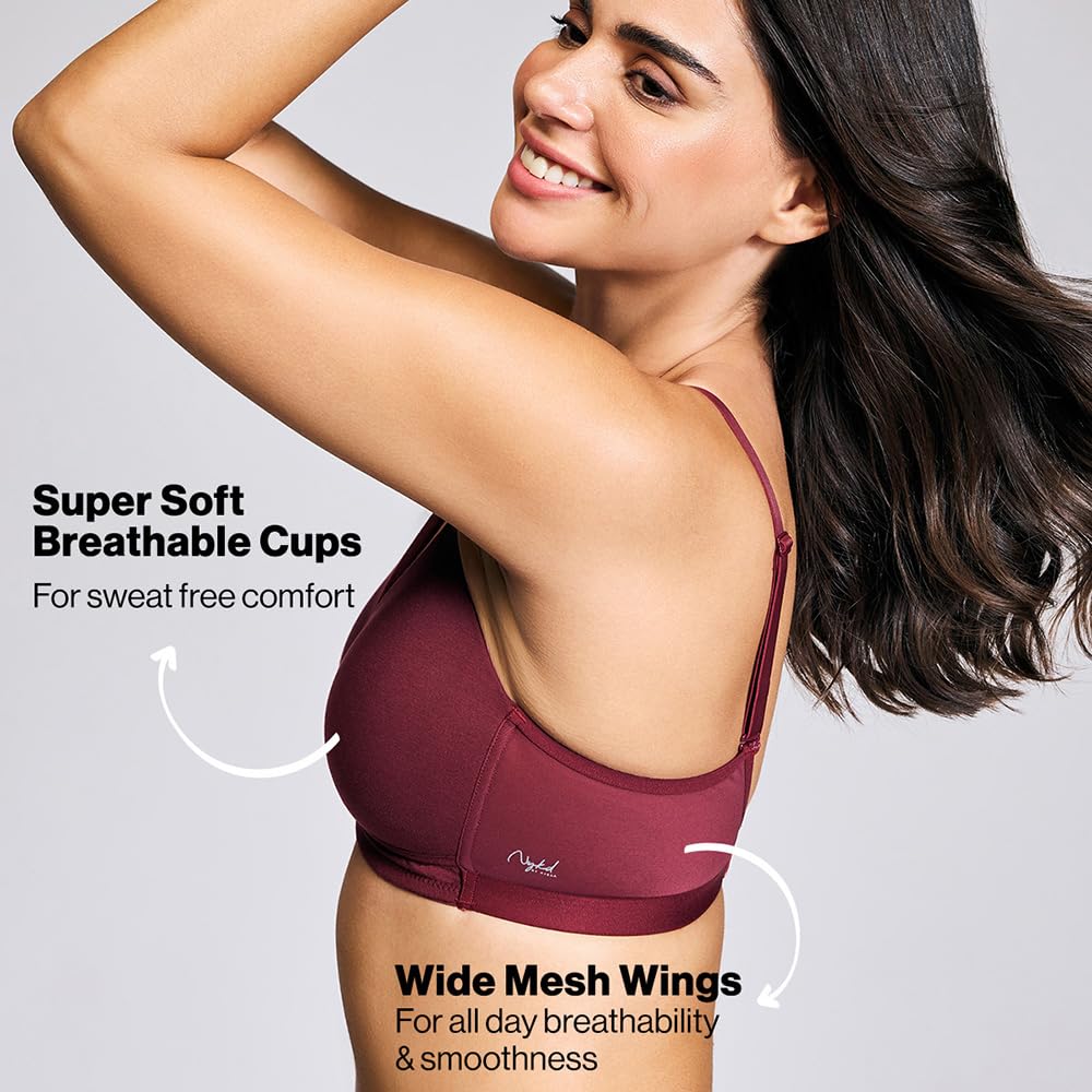 NYKD (NYB003 Cotton Lightly Padded & Non Wired Everyday T-Shirt Bra for Women | Medium Coverage Bra with Soft Detachable Straps