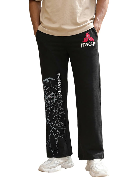 Bewakoof Official Naruto Merchandise Itachi MenS Graphic Print Straight Fit Poly Cotton Track Pant_694365_Black_Xl