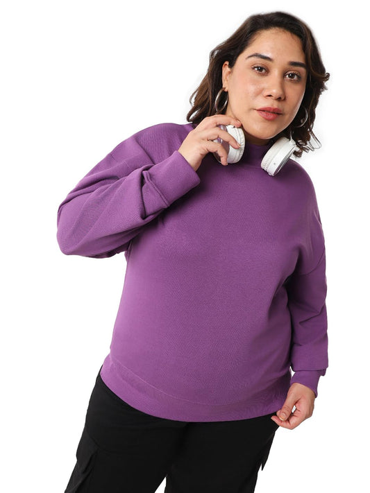 Bewakoof Womens Solid Oversized Sweatshirt_596435_Purple_4XL