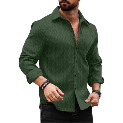 Deelmo MenS Regular Fit Button Down Dress Shirts Textured Long Sleeve Casual Hawaiian Shirt Dark Green