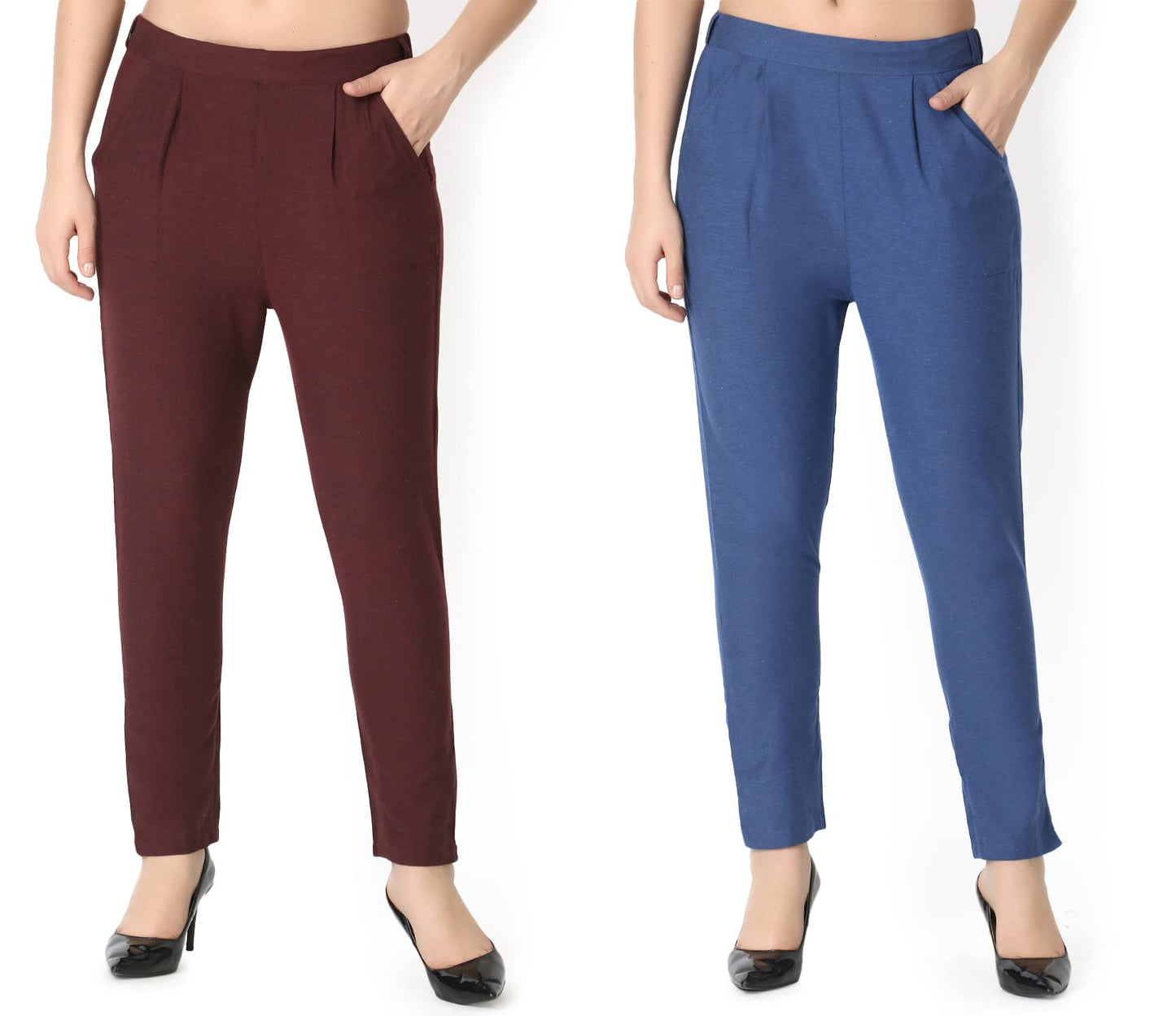 Greciilooks WomenS Premium Cotton Trouser Combo Pack Of 2 With Pocket|Pant For Kurti|Formal Pant For Office Wear & Daily Use Fo