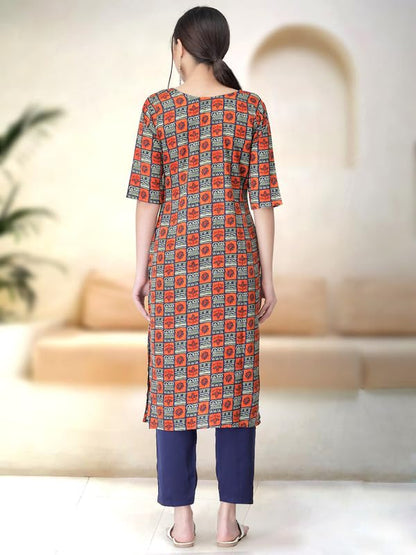 Pinkmint Kurta Set for Women ll Printed Kurti & Pant Set ll Regular Kurta Set ll (Pack of 2) Orange-Pink