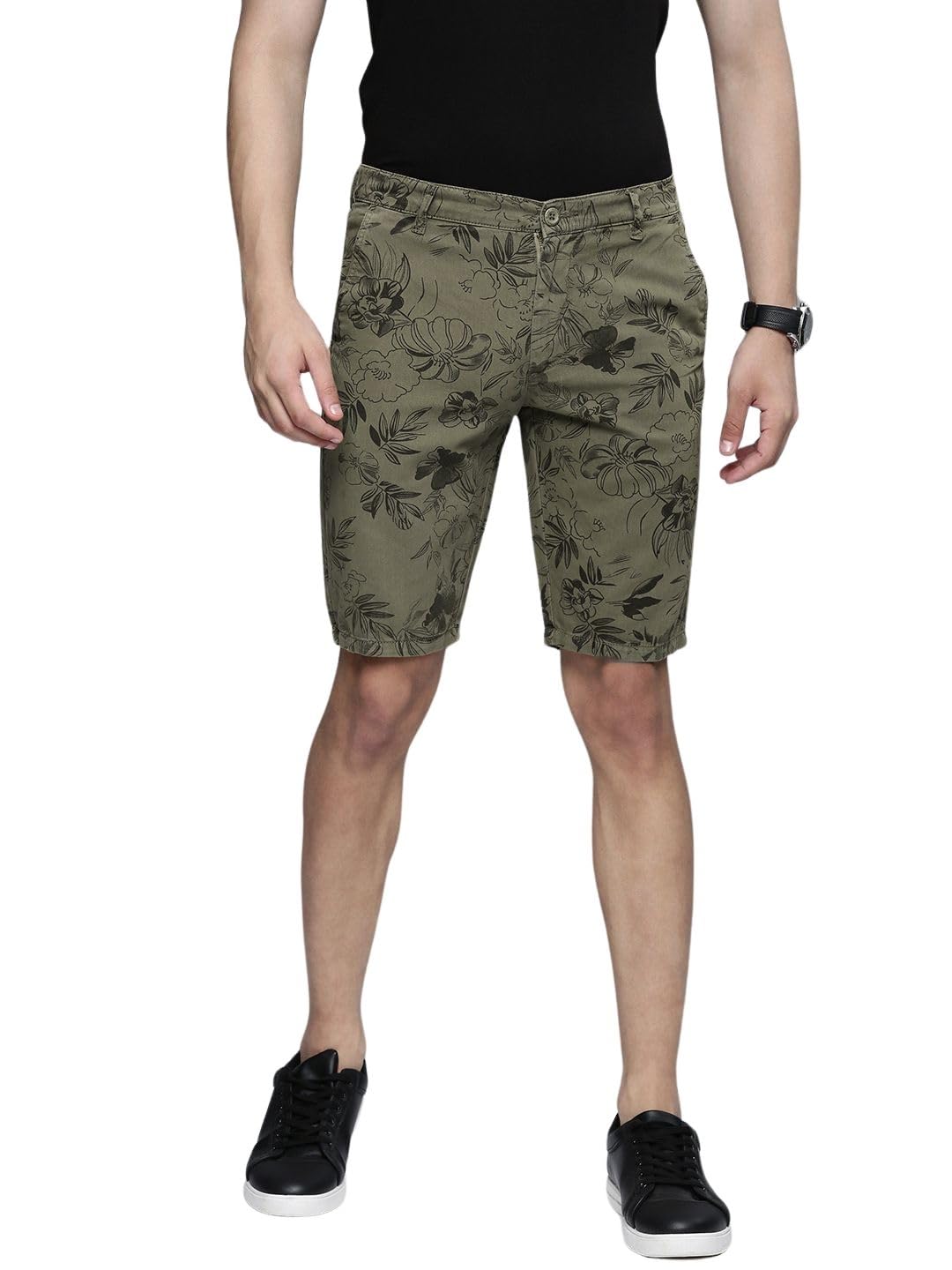 The Indian Garage Co Men Slim Fit Solid Mid-Rise Chino Shorts Olive